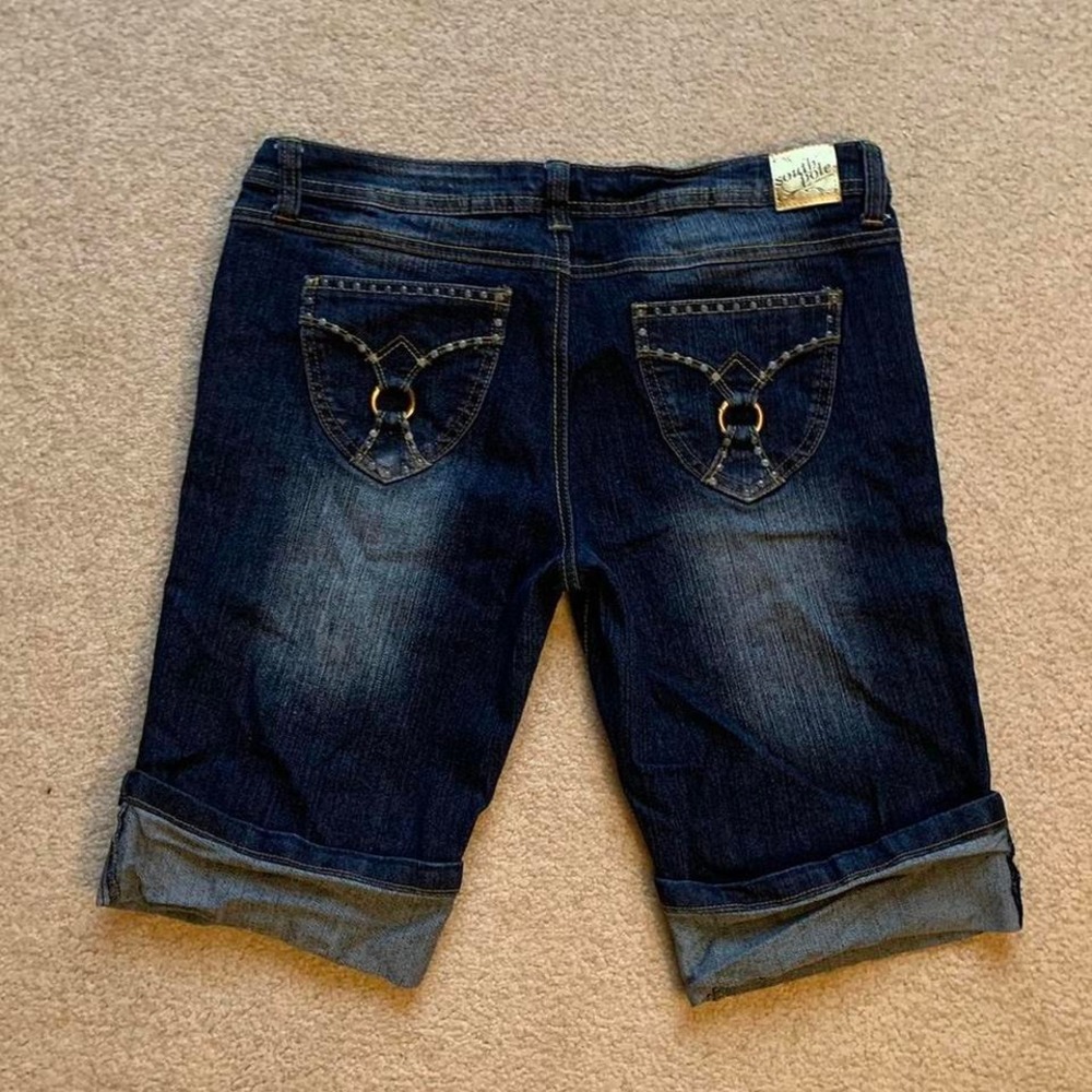 Southpole‎ Jean Shorts Dark Wash Denim Embellished Y2K Glam Streetwear Skater 13